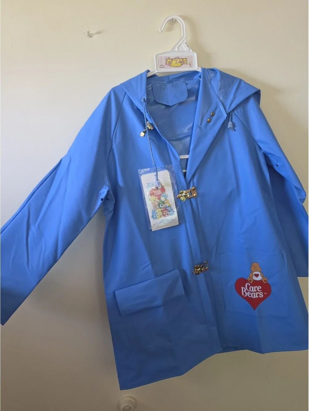 Vintage Care Bears Kids Blue Vinyl Raincoat 6X NWT Made in Taiwan Rare
